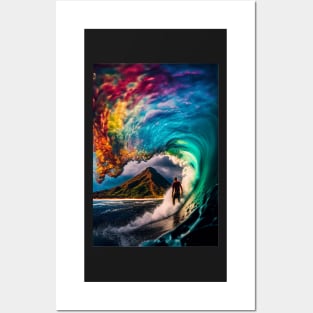 rainbow wave surfer Posters and Art